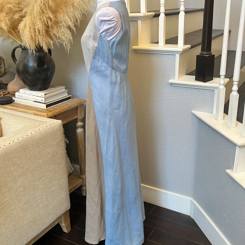 Lafayette 148 Color Block 100% Linen Maxi Sheath Dress Size 2 Blue - Image 5