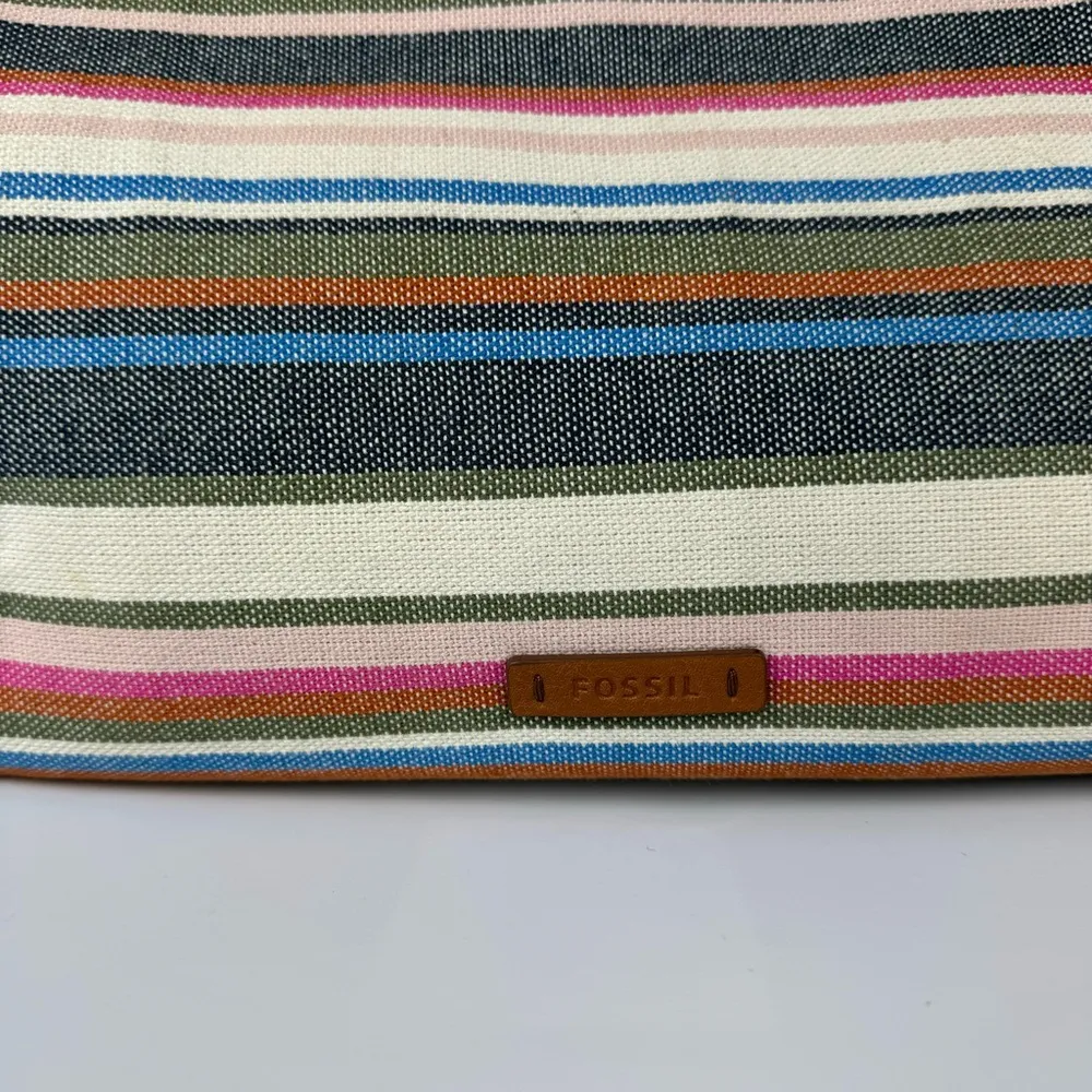 Fossil Rachel Tote Stripe Canvas Bag Boho Beach Tassels - Image 13
