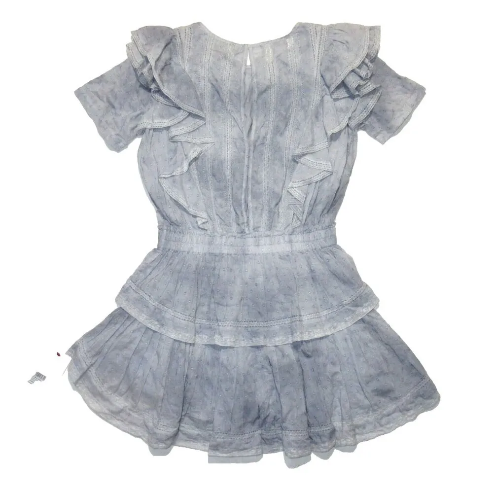 NWT LoveShackFancy Natasha Mini in Washed Denim Hand Dye Ruffle Cotton Dress M - Image 12