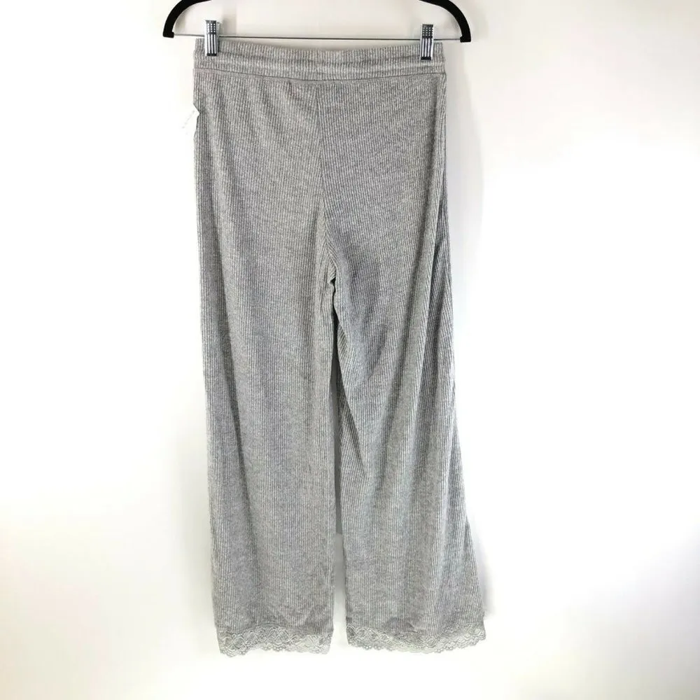 Rachel Parcell Womens Lounge Pants Pull On Ribbed Knit Stretch Lace Trim Gray S - Image 2
