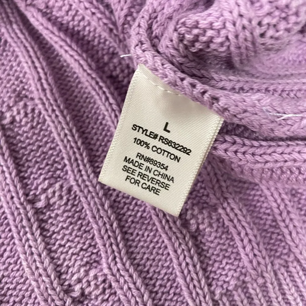 NWT No Comment Size L Purple Lilac Cotton Cable Knit Mock Neck Cropped Sweater - Image 13