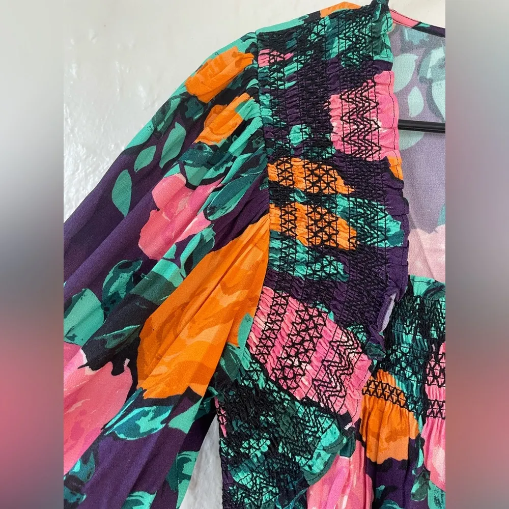 NWT Anthropologie Plenty by Tracy Reese Puff-Sleeved Floral Blouse Pink; size S - Image 4