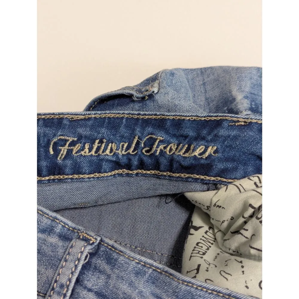 Cowgirl Tuff Festival Trouser Flare Jeans Wide Leg Raw Hem Distressed Womens 27 Blue - Image 5