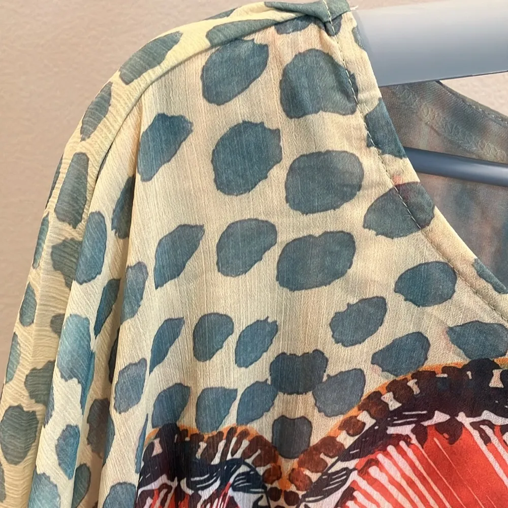 B.L.E.U butterfly Coachella Multi Color blouse with rhinestones animal print - Image 3