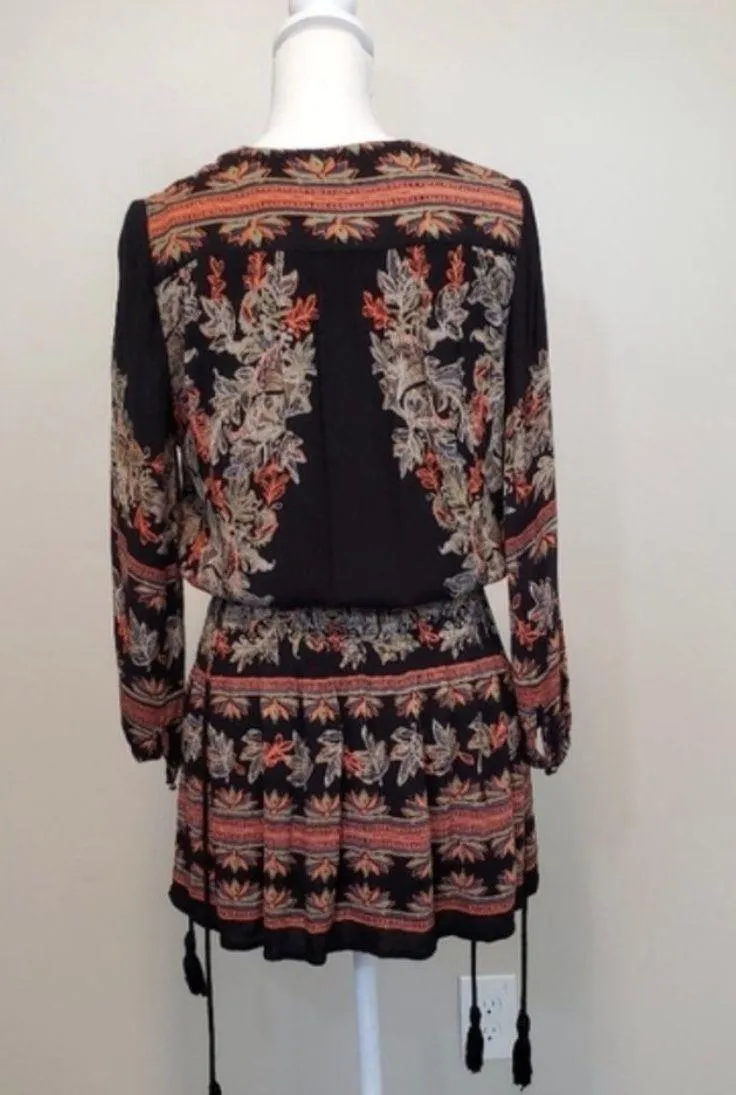 Revolve Moonlight Drive Dress S  Black Smock Long Sleeve Tassel Boho - Image 13