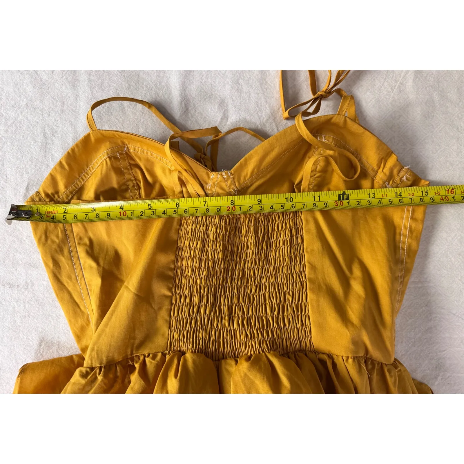 MISA Los Angeles Mustard Yellow Smocked Ruffle Tiered Maxi Dress XS - Image 6