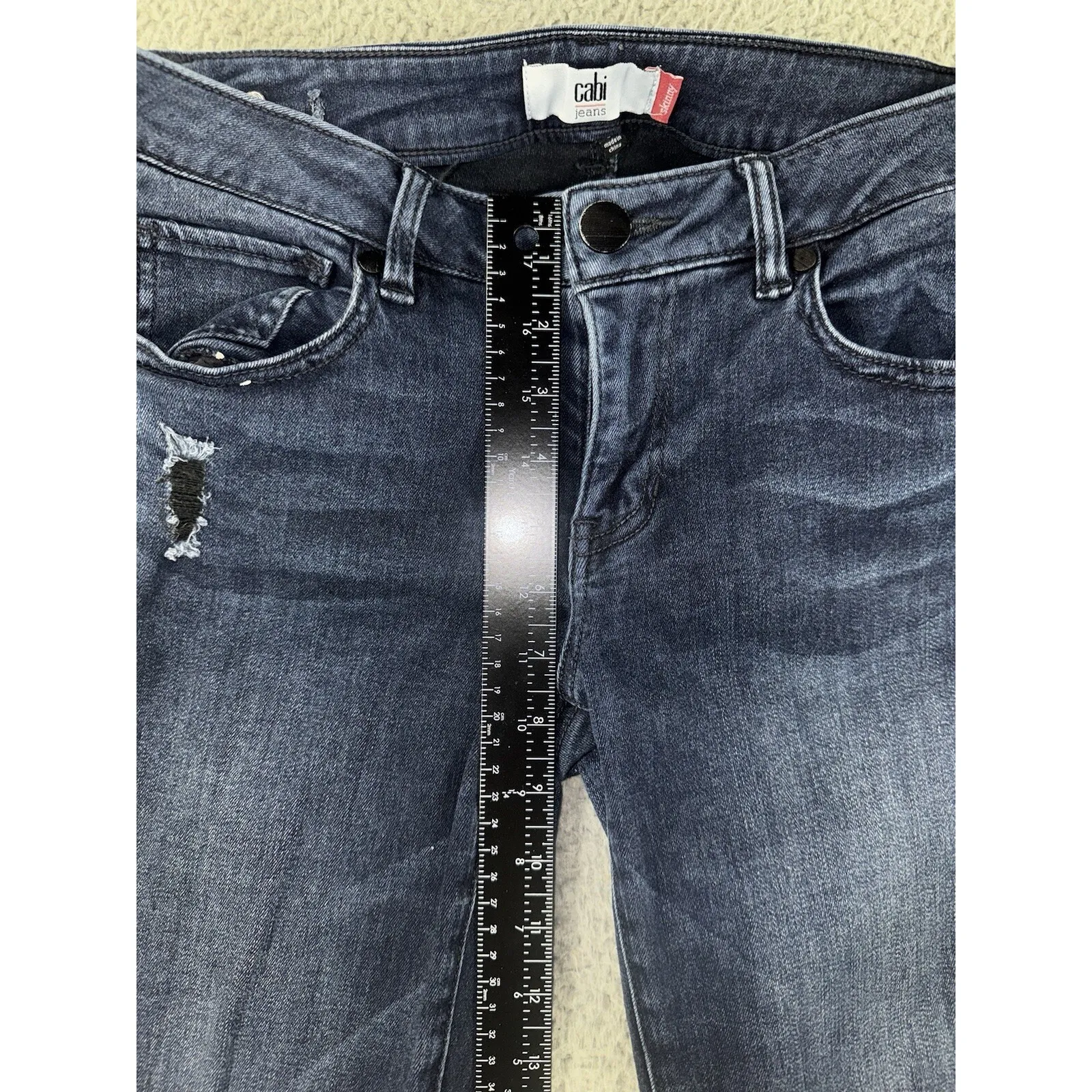 Cabi Jeans Women 6 Low Rise Skinny Distressed Dark‎ Wash Denim Boho Casual - Image 4