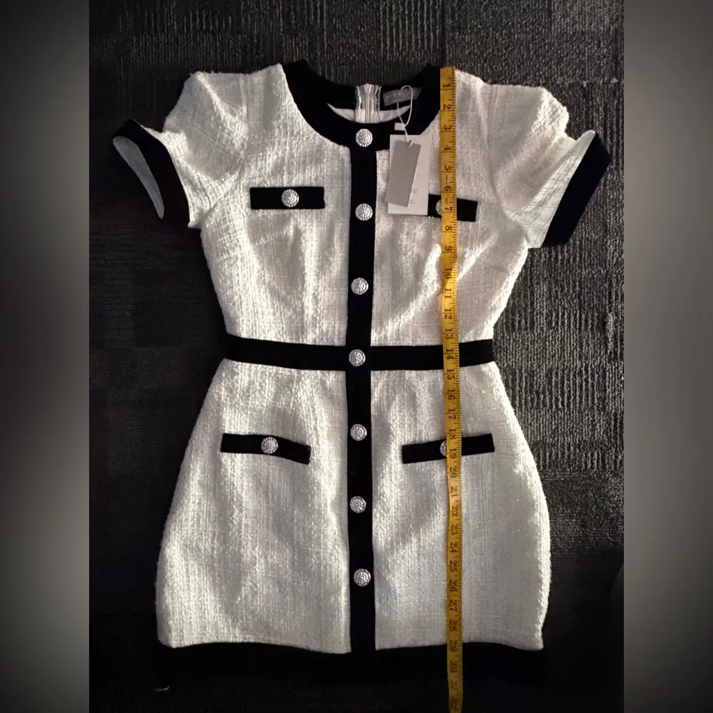 VY’S CLOSET, Dress White Black, Tweed Blazer Buttons Mini Women’s Size M NWT Size M - Image 15
