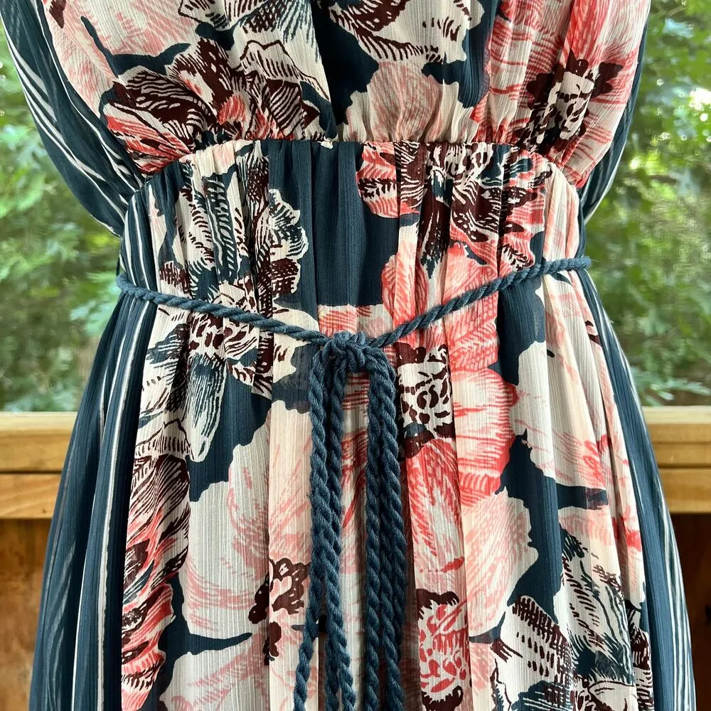 Abercrombie And Fitch Chiffon Sleeveless Maxi Dress With Rope Belt Size SP - Image 5