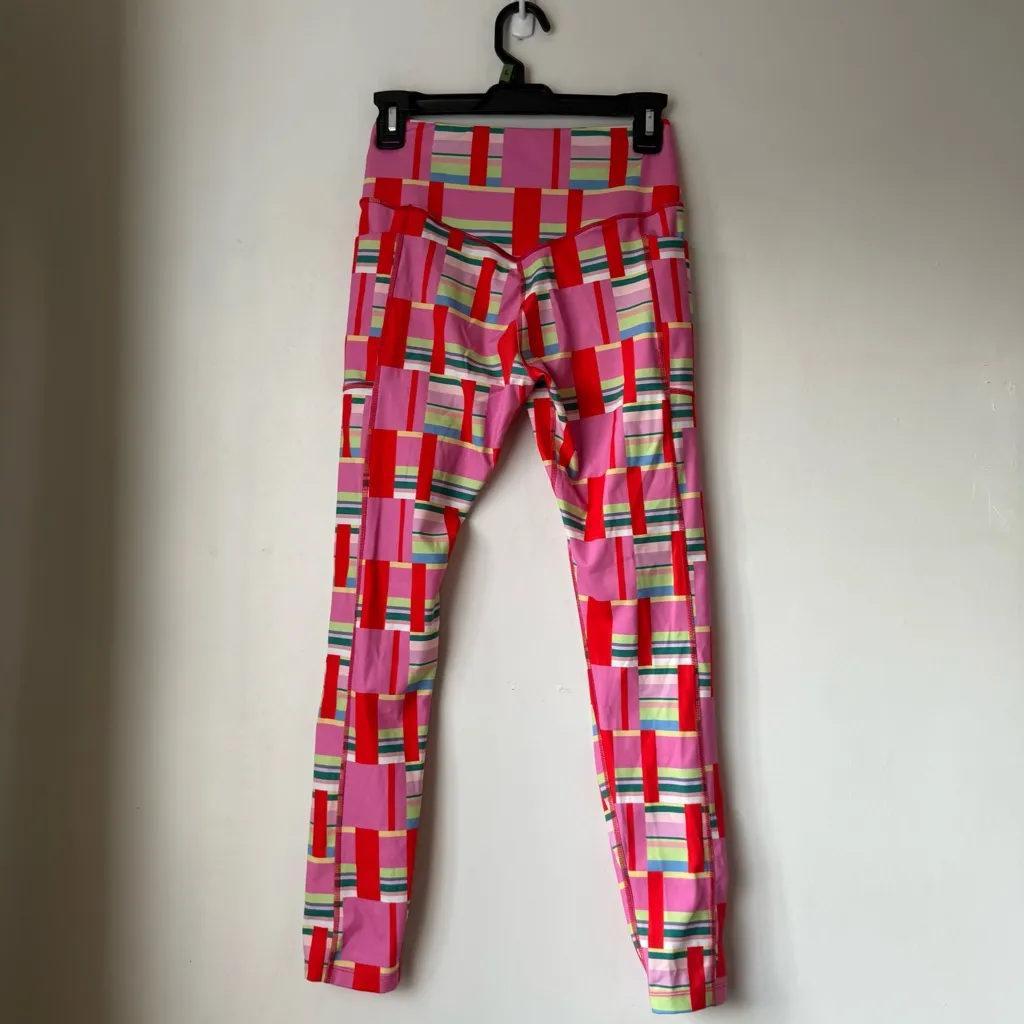 Katie Kortman Pink & Red Striped Block Leggings S - Image 2