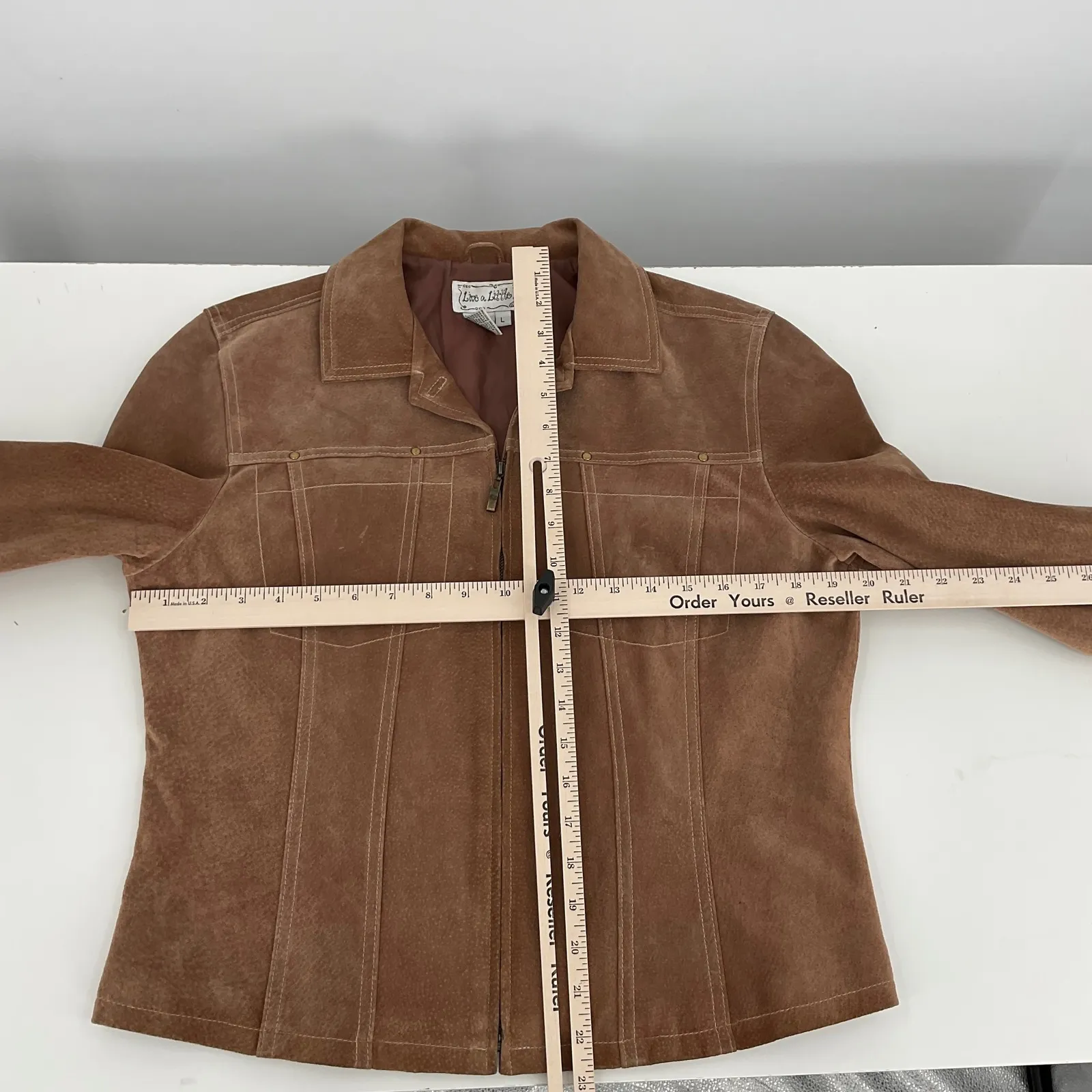 Live a Little Brown Suede Moto Jacket Women's Size L Zip Front - Image 7