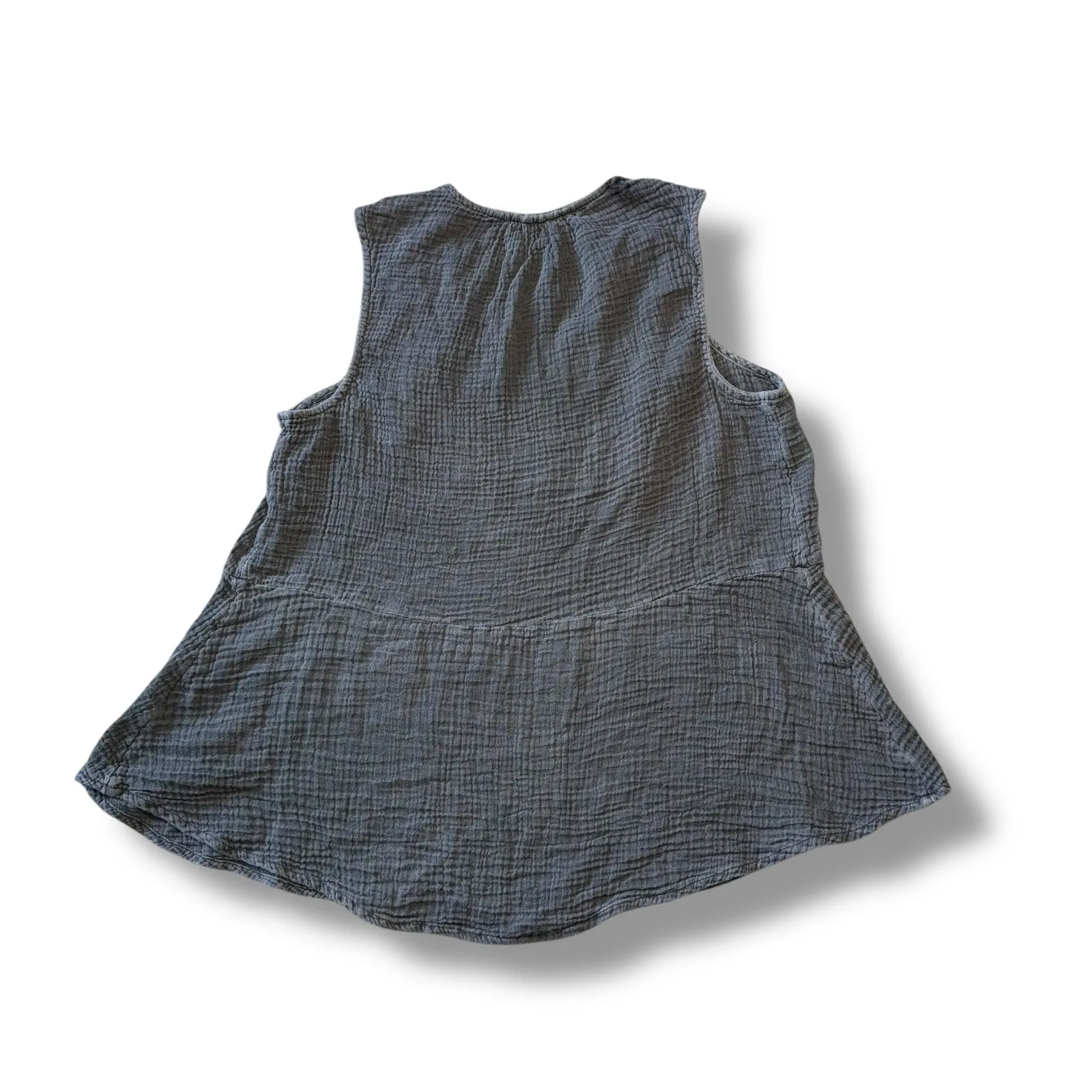 Faherty Women's Gray Gauze V-Neck‎ Sleeveless Tunic Top Size S Organic Cotton - Image 5