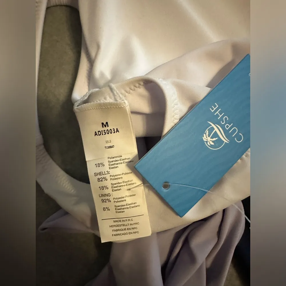 NWT CUPSHE One Piece Swimsuit Wrap Color Block Tie Side Purple White Size M - Image 6