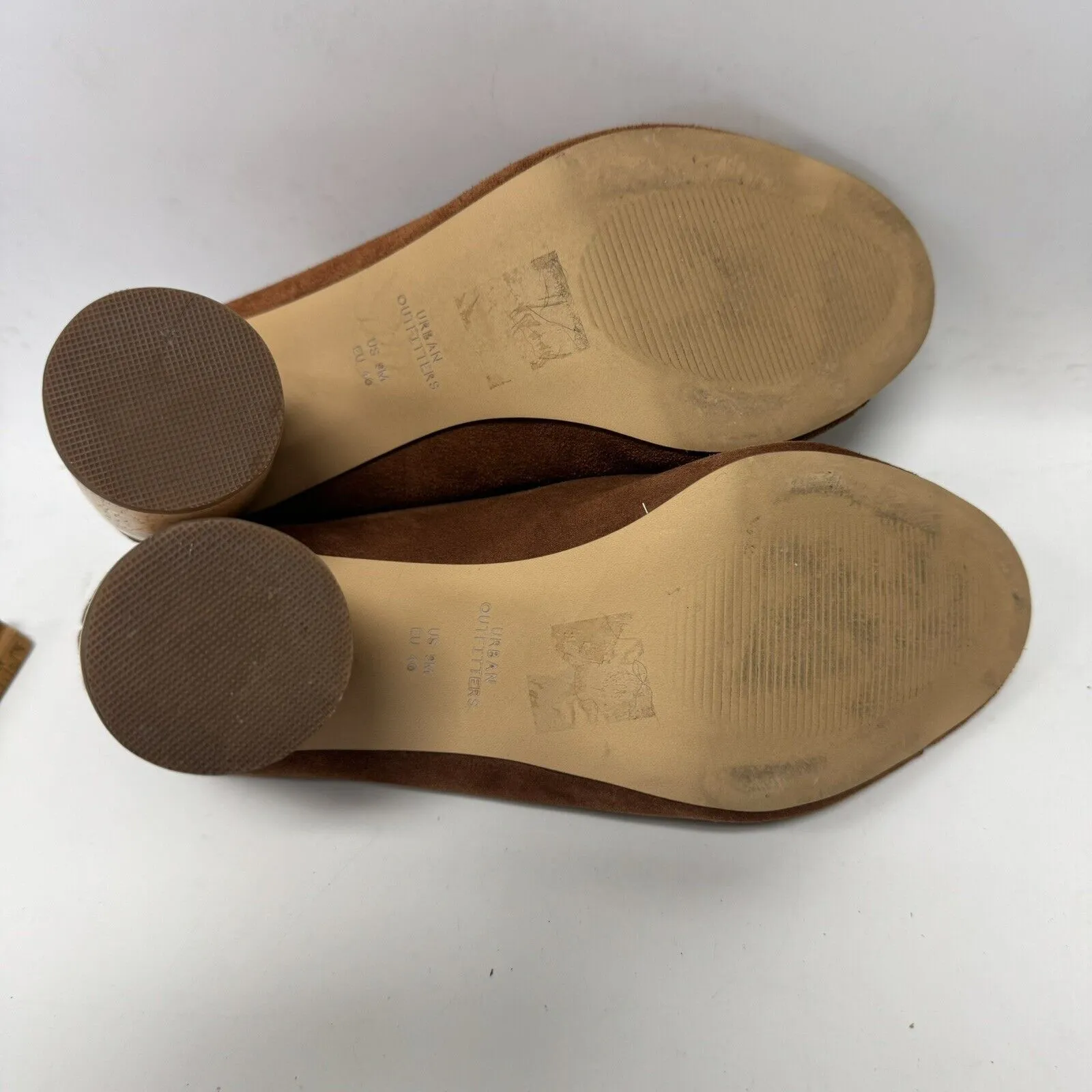 Urban Outfitters UO Block Wooden Heel Suede Mules Shoes Brown Camel‎ size 9 - Image 7