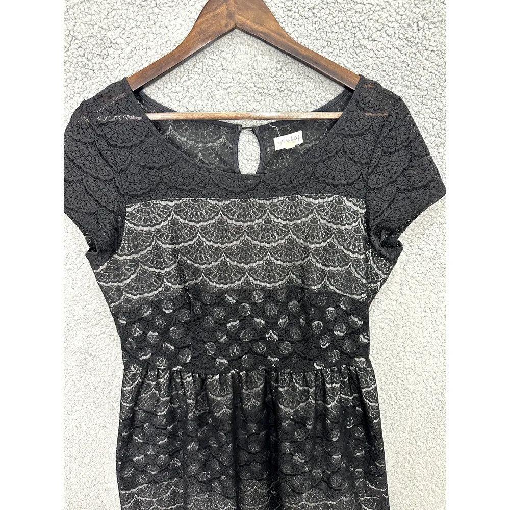Maison jules Dress Womens Large Black Geometric Short Sleeve‎ Lace Fit Flare - Image 3