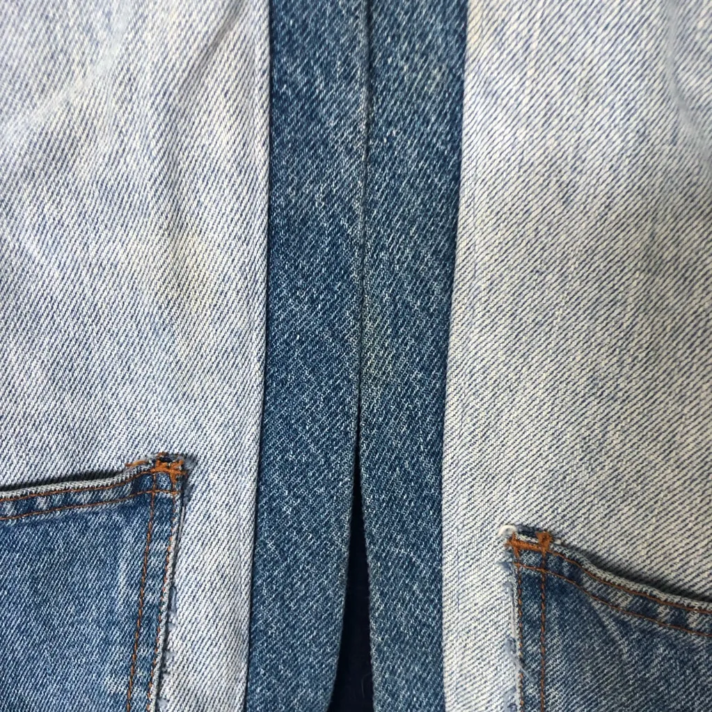 VTG hanes Aztec Southwestern Mix Media Custom Denim & Fleece Jacket Sweatshirt L - Image 2