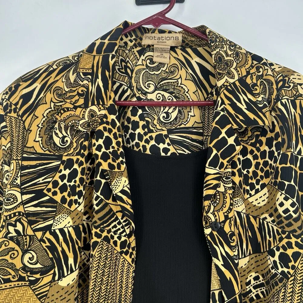 Vintage Notations Art To Wear Top Gold Leopard Paisley Print Layered Look Sz 3X - Image 2
