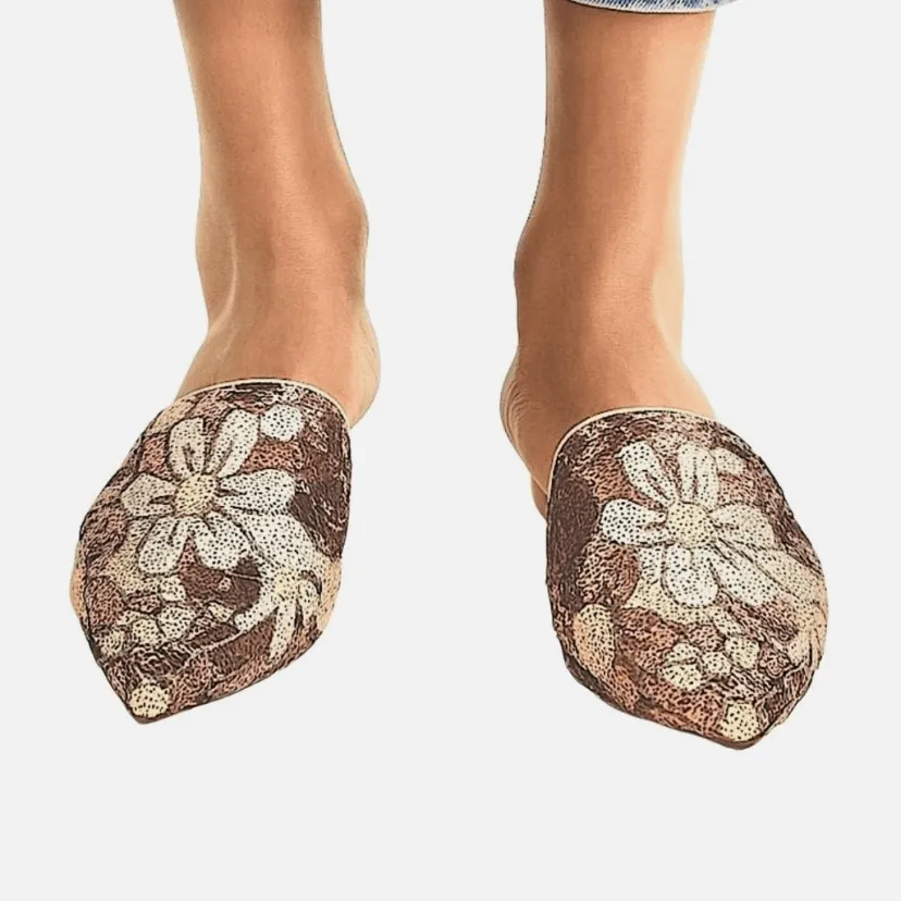 Birdies Dove Pink Petal Floral Pattern Sequin slip on loafer classic fall $150 Gold Size 9.5 - Image 9