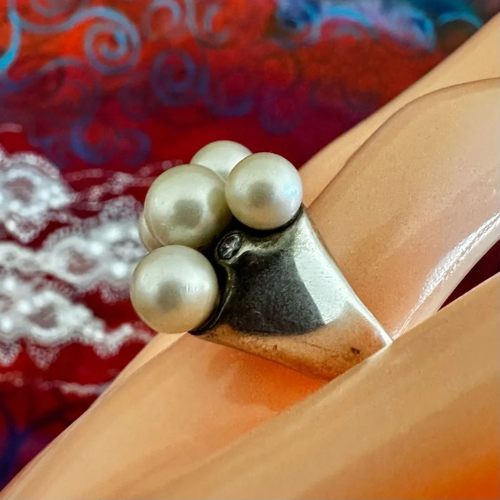 Lia Sophia Bold Statement Cocktail Ring with Faux Pearls & Crystals - Image 2