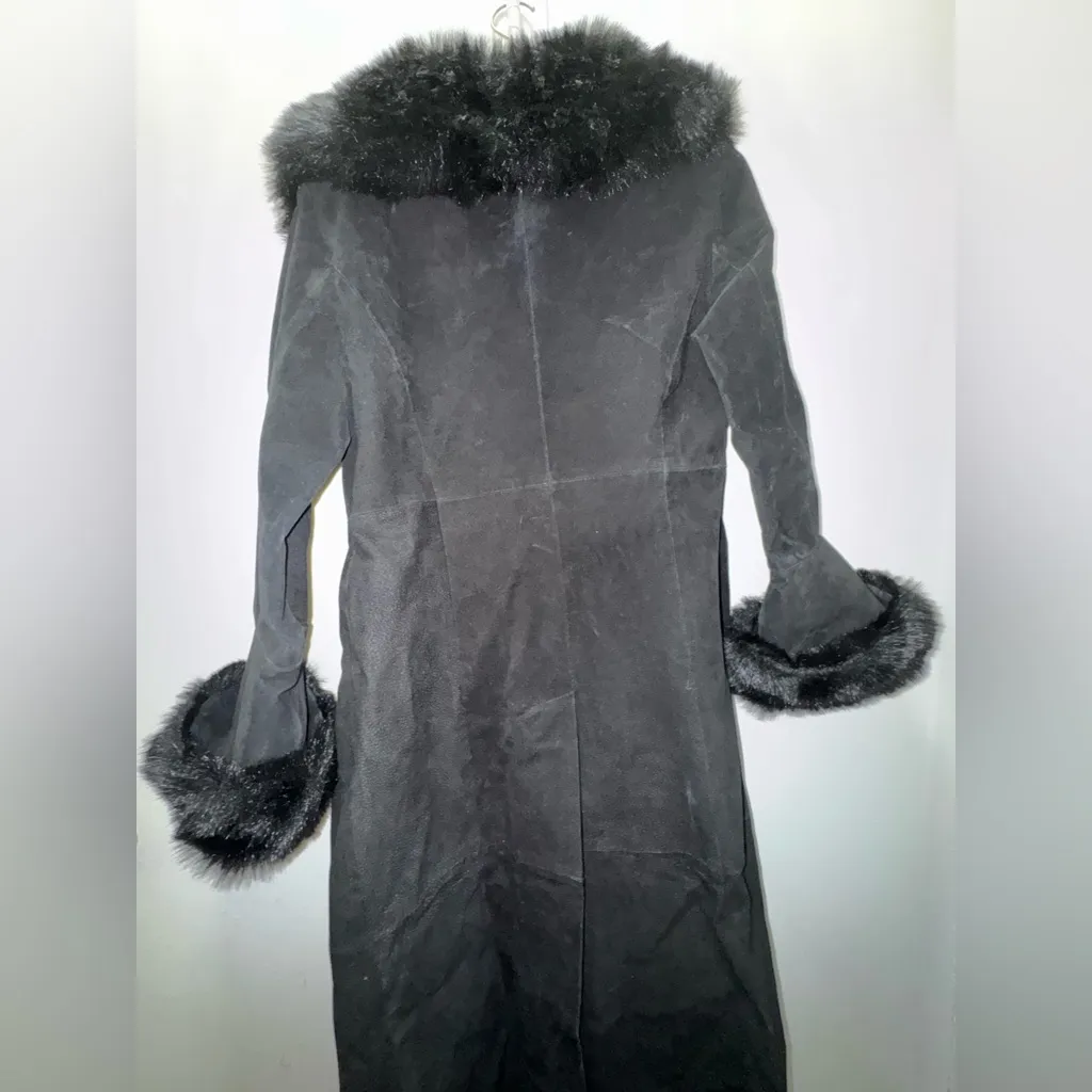 Vintage Y2K Moda International Black Suede Long Coat Penny Lane Afghan Medium - Image 6