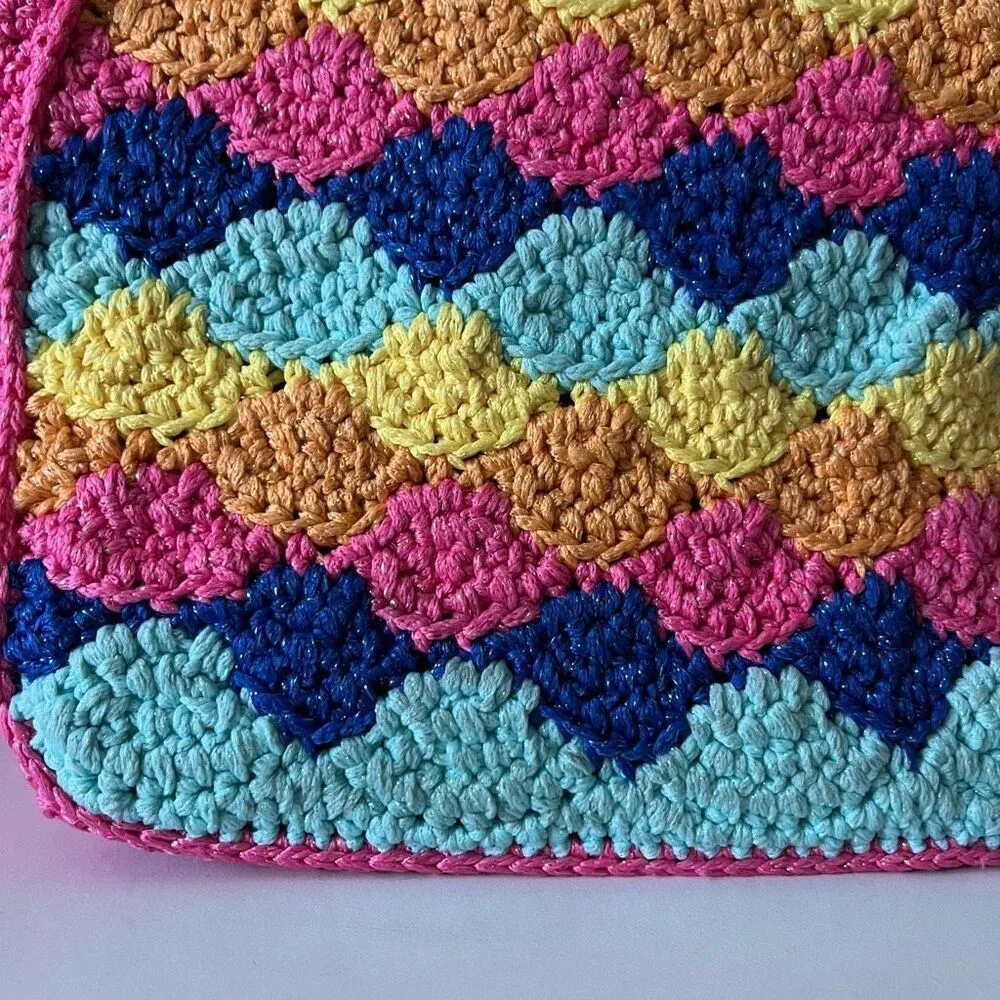 Kurt Geiger Kensington Rainbow Multicolor Crochet Knit Fringe Shoulder Bag Purse - Image 9