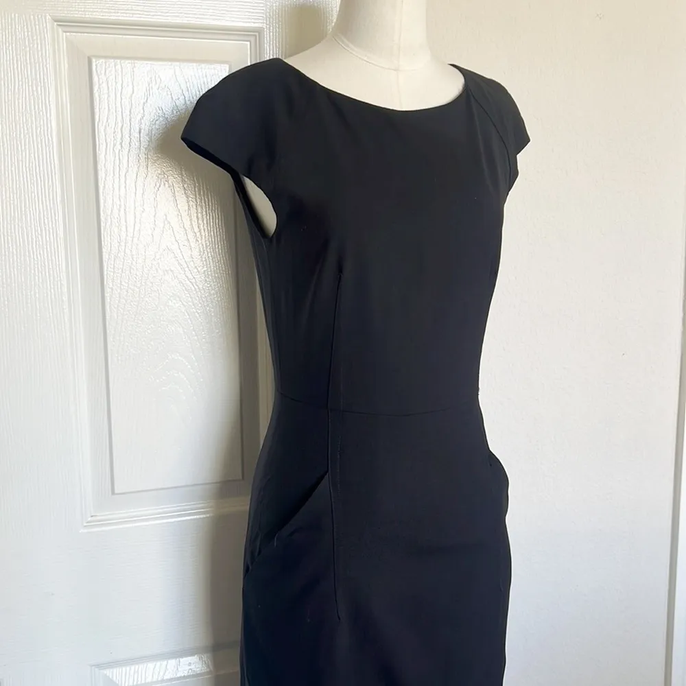 Theory Cap Sleeve A-Line Black Dress - Image 4