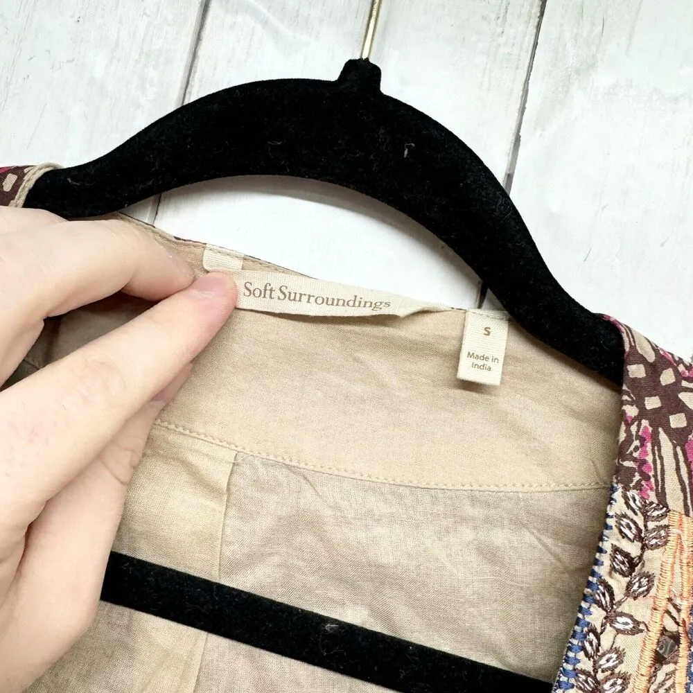 Soft Surroundings Jacket Small Embroided Mirror Work 100% Cotton Open Front Boho - Image 2