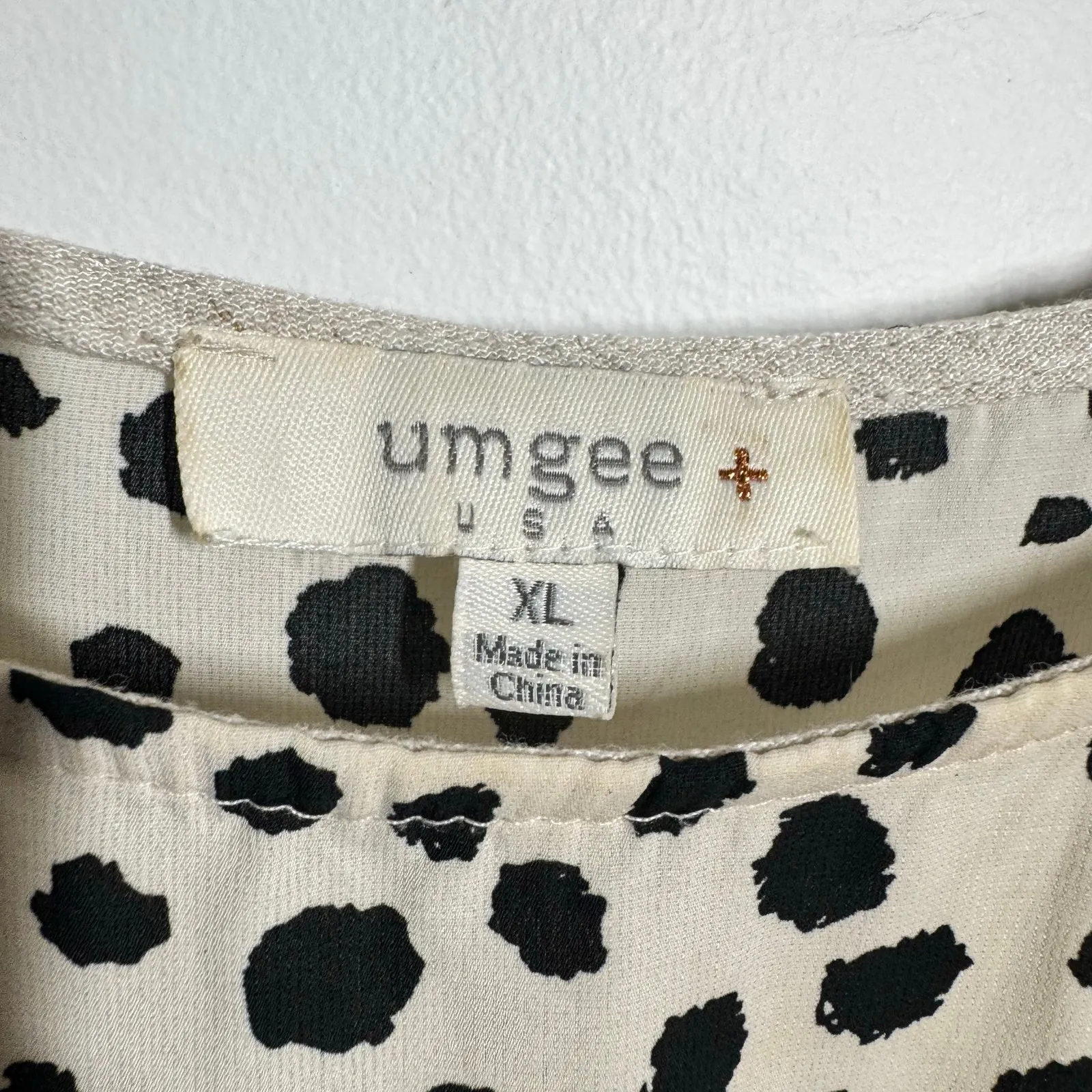 UMGEE Coastal Boho Tunic Top Women XL Cream Frayed Hem Leopard High Low Linen - Image 5