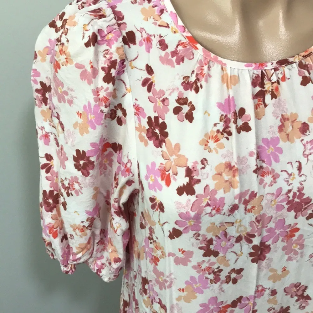 H&M Floral Pink Beige Midi Dress Drop Waist XS - Image 3