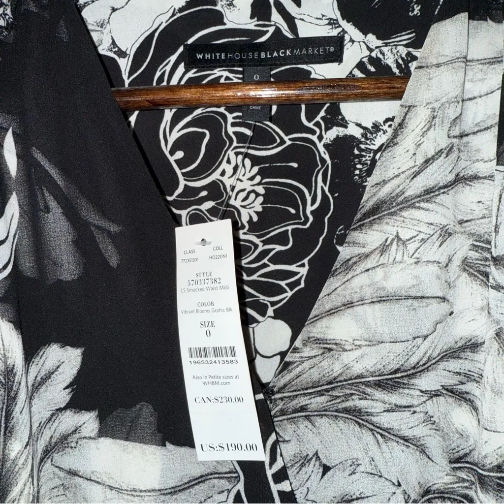 White House Black Market Monochrome Floral Long Sleeve Dress - Image 5