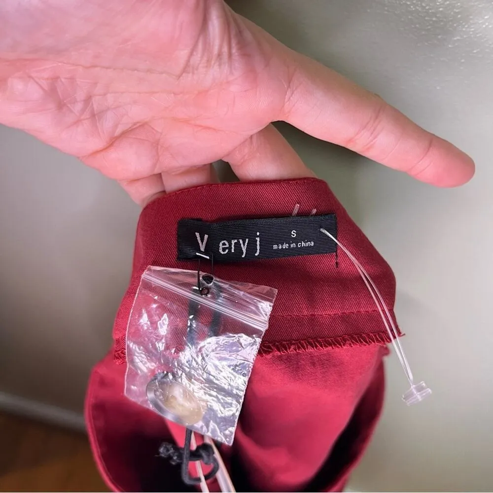 NWT Very J Button Front Wine Burgundy Midi Skirt Small Tie Belt Feminine Chic - Image 10