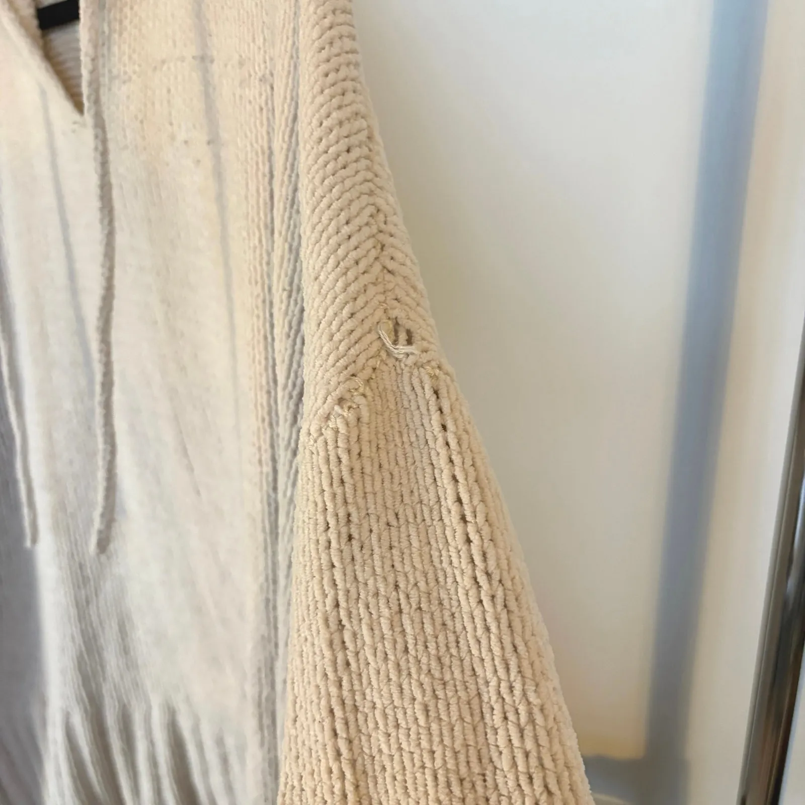 Aerie Crochet Chenille Cream Knit Hoodie Sweater Soft Cozy Oversized Boho Medium - Image 7