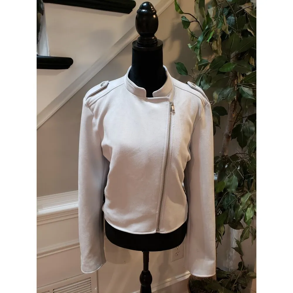 Banana Republic Moto Jacket Women's Size X-Large White Polyester Long Sleeves - Image 2