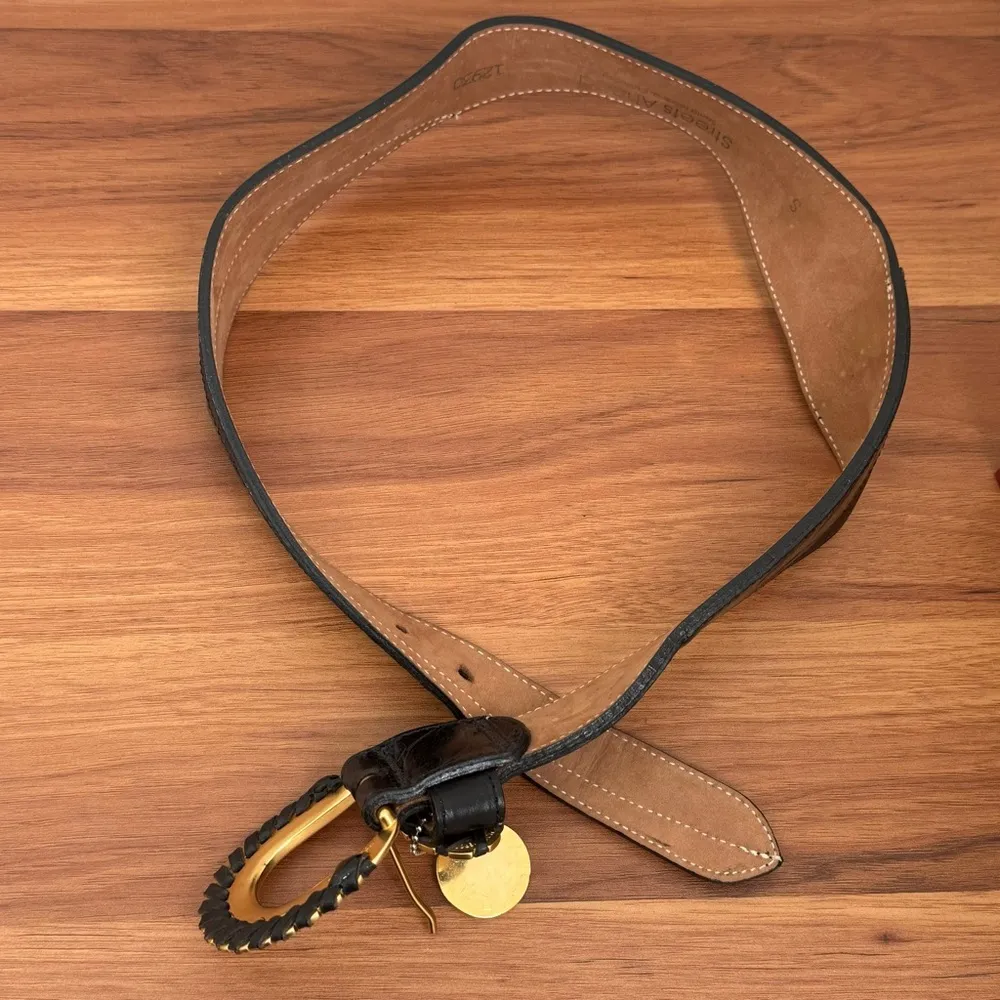 Vintage STREETS AHEAD 12930 Santa Monica California Black Leather Buckle Belt S - Image 4