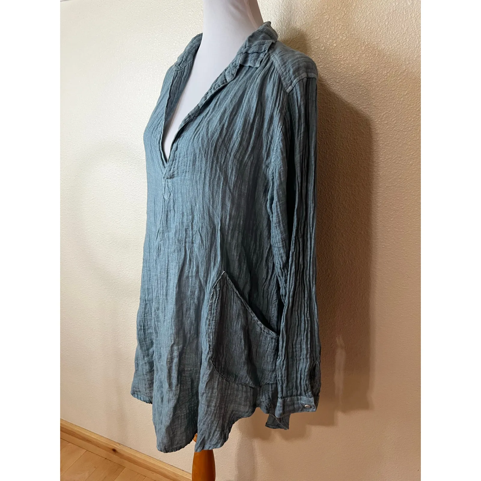 CP SHADES Teton Tunic Top 100% linen blue lightweight SMALL - Image 3