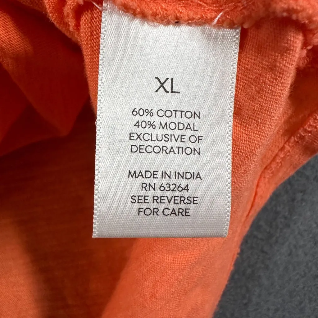 Westport‎ Womens XL Orange Floral Embroidered Split V-Neck Short Sleeve T-Shirt - Image 6