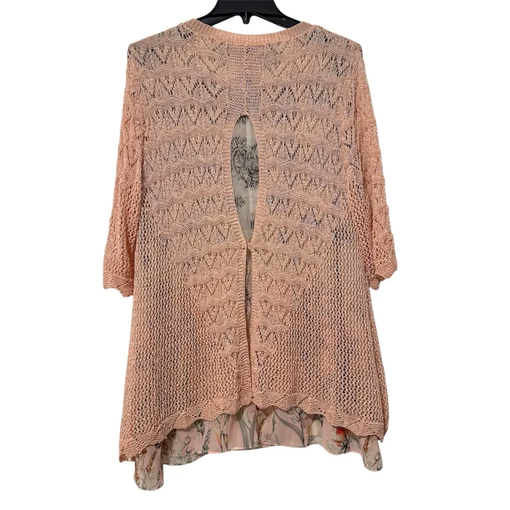 V Christina Crochet Knit Scalloped Hem Sweater Peach Orange‎ Size XL Orange - Image 5