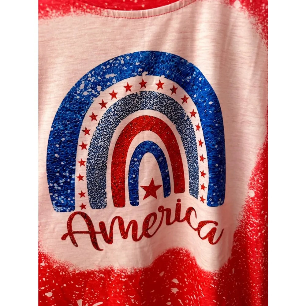 Rainbow American Flag Shirt Patriotic Shirt 4th of July Memorial Day Tshirt Red Size XL - Image 6