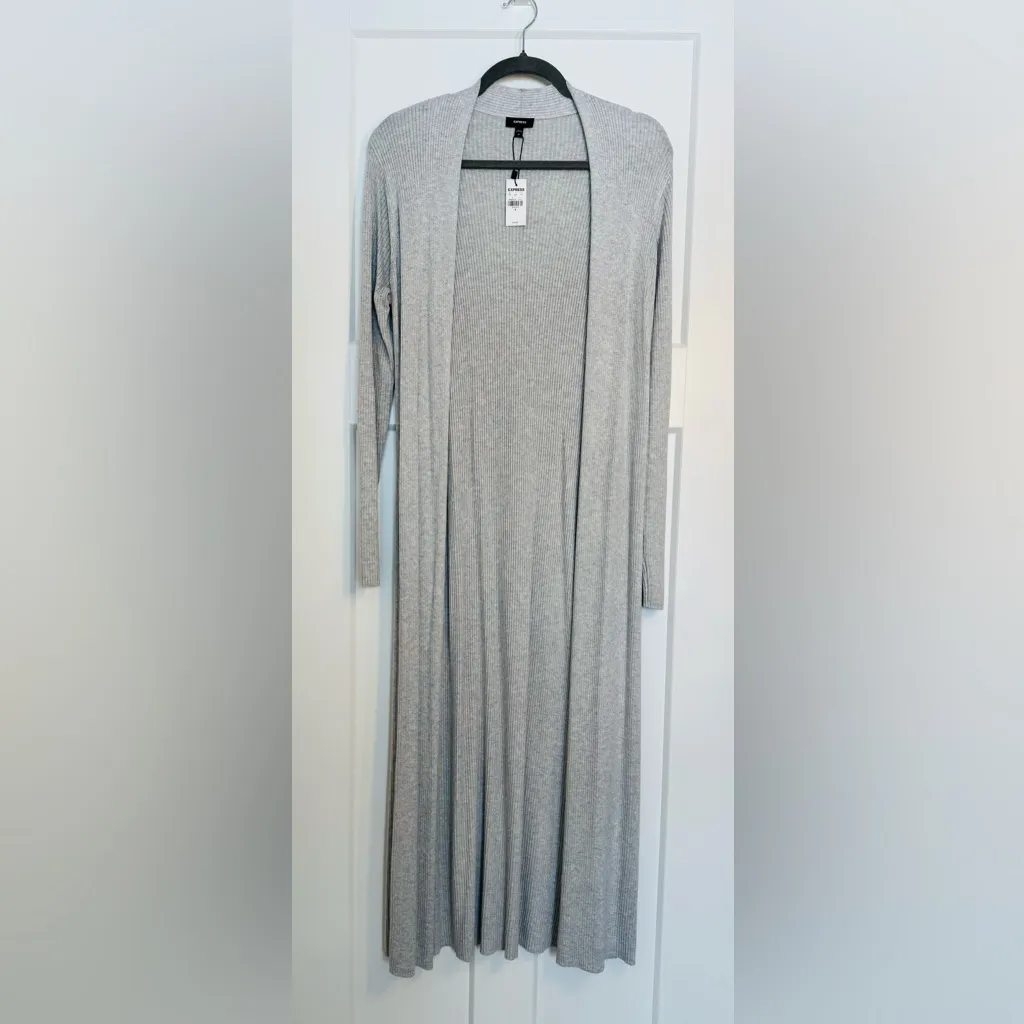 Express Heather Gray Longline Ribbed Sweater Duster Size M NWT - Image 2