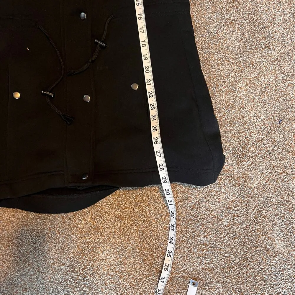 Cavalini Women's Black Jacket. Tie at Waist, Faux Sherpa Hood, Pockets.  Size PM - Image 4