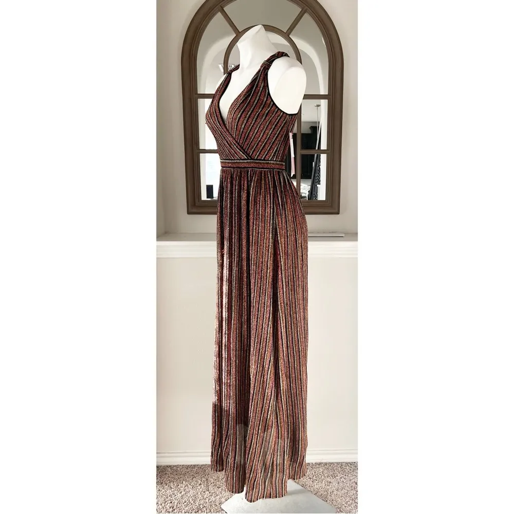 Aqua Striped Metallic Gown in Black Multi, Size XS New w/Tag Retail $298 - Image 3