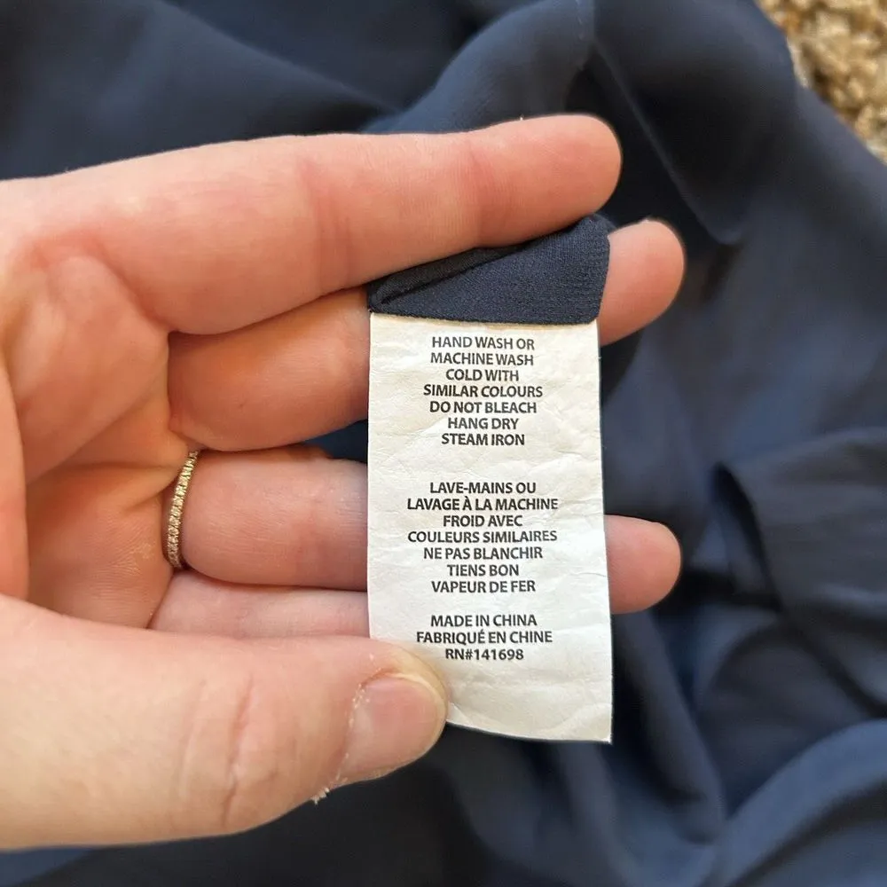 RAMY BROOK Wrenn Flutter Sleeve Silky Scalloped Midi Dress Navy‎ Medium - Image 10