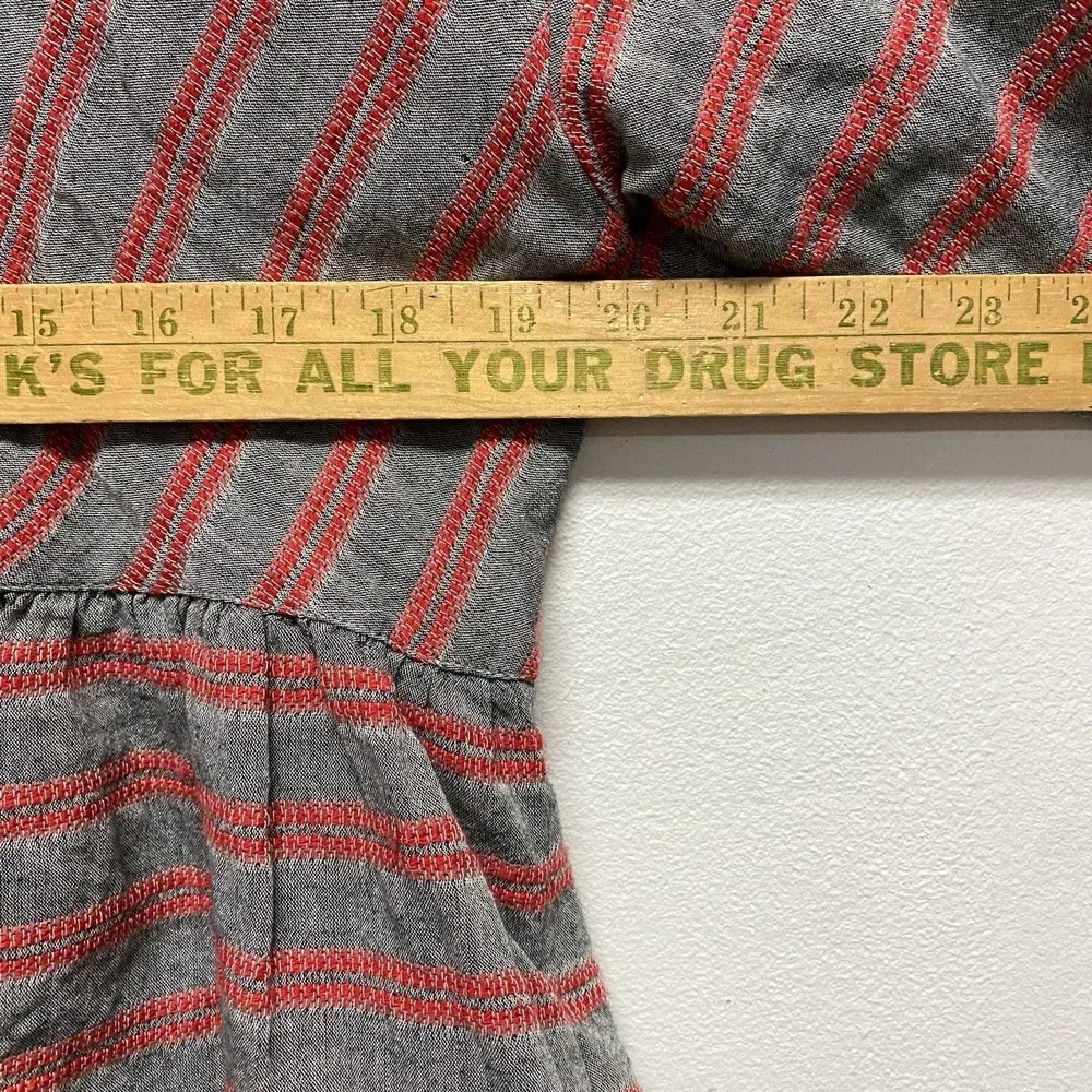 Madewell Shirt Women's Large Grey Red Striped VNeck Long Sleeve Cotton Blend - Image 6