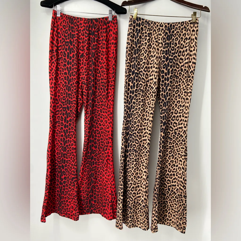 Shein‎ Red Leopard High waisted Flair Pants Size Small - Image 9