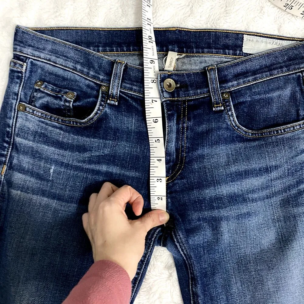 Rag & Bone Blue Dark Wash Denim Tomboy Low Rise Fitted Distressed Jeans 27 - Image 8