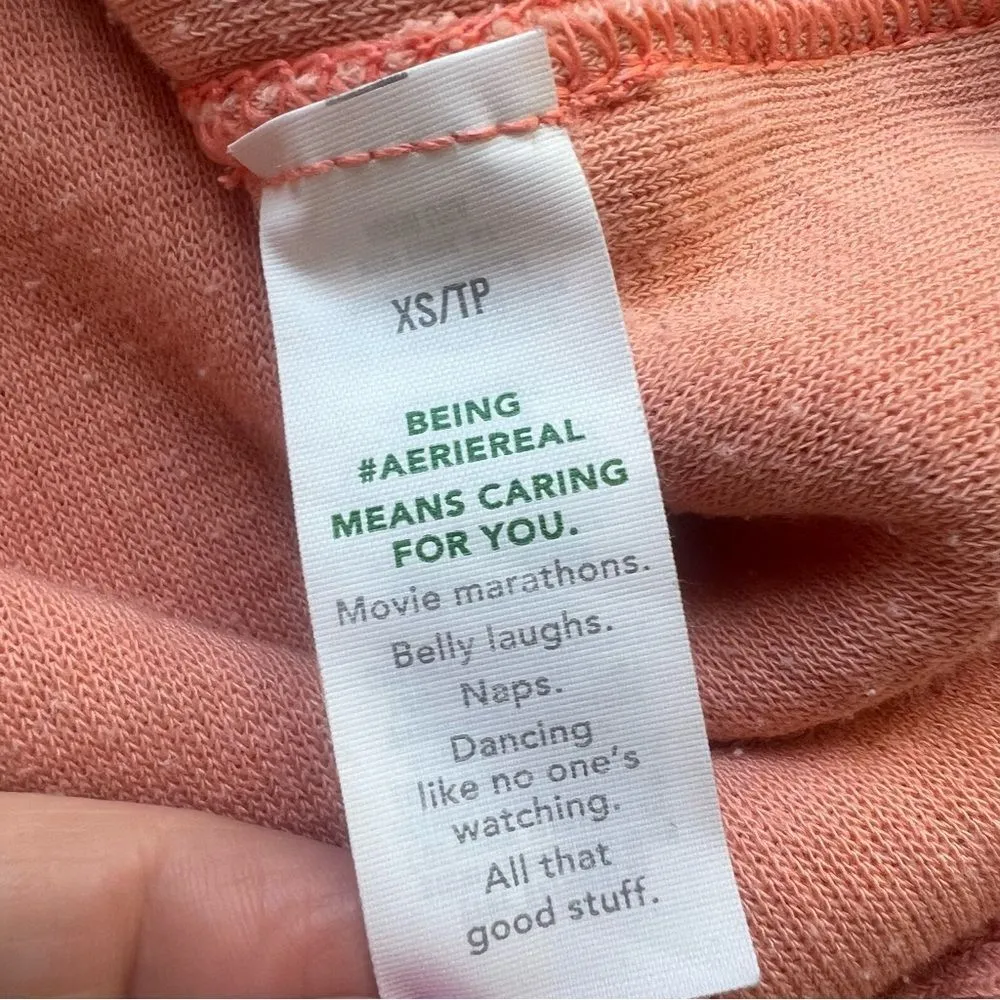 Aerie Wonder Textured V Neck Oversized Sweatshirt Saturn Peach Top Coral Orange - Image 11