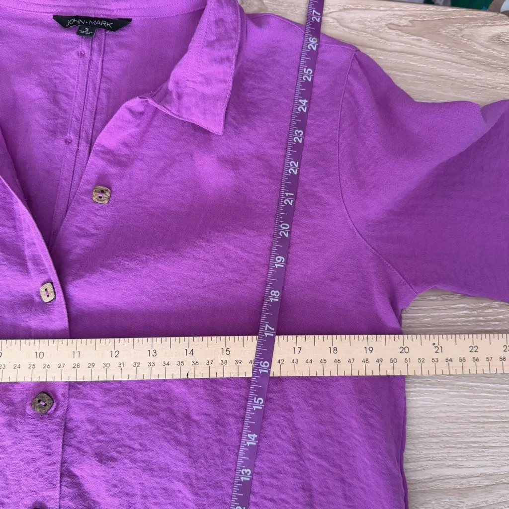 John Mark Small Purple Orchid Tunic Shirt Button Up Relaxed Coastal Lagenlook - Image 4