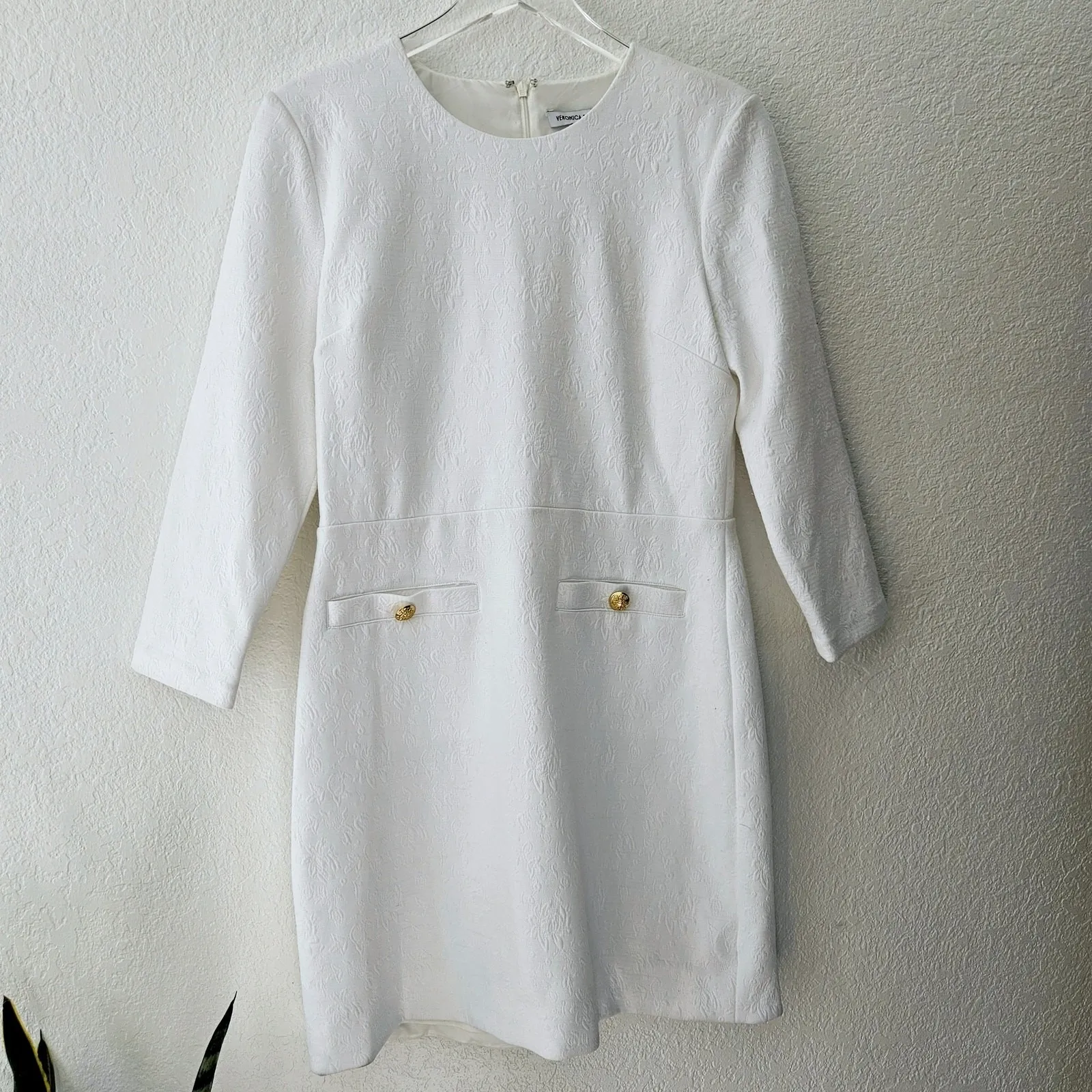 Veronica Beard White Bridal Dress Channing Mini Gold Buttons Size 12 - Image 4