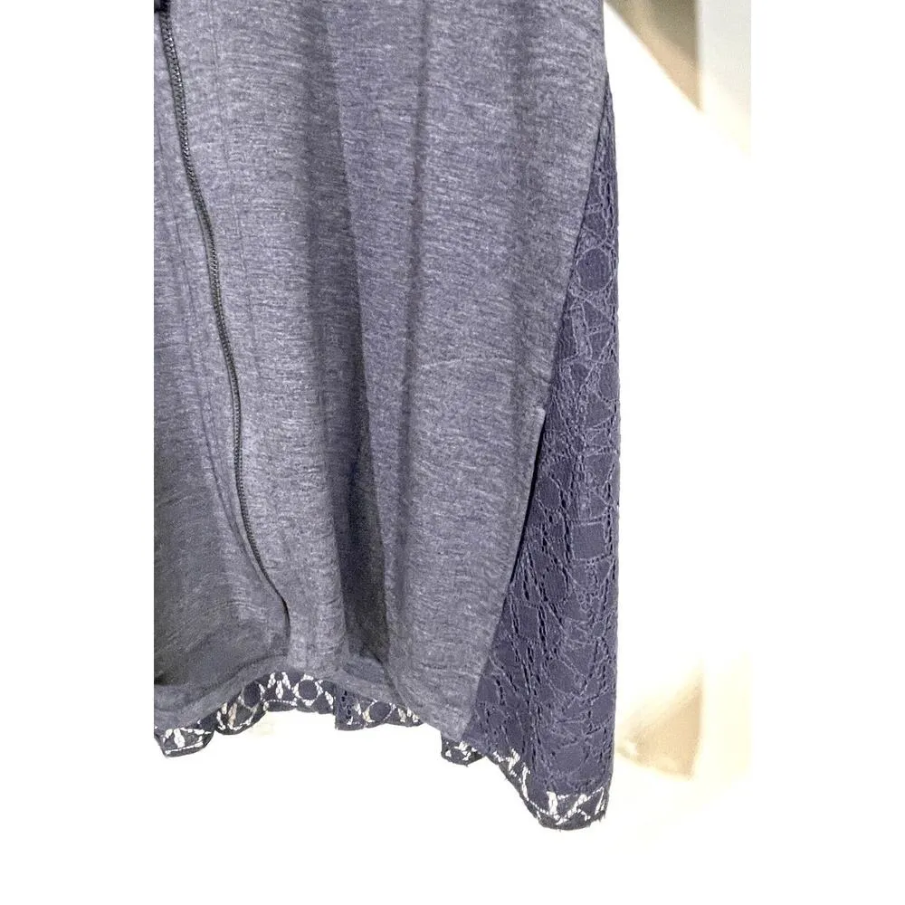 LOGO Lounge by Lori Goldstein Zip Front Cardigan Lace Back Blackberry Medium - Image 3