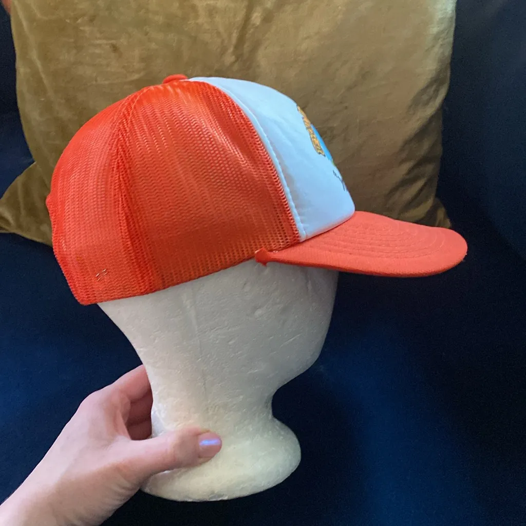 80s VINTAGE Trucker Hat Blaze Orange Oil Field Roughneck Redneck Country Novelty - Image 5